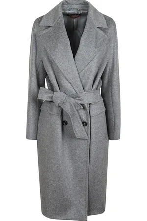 Max Mara Kappa, Dam, M, Grå Ull Cashmere Kappa Dubbelknäppt