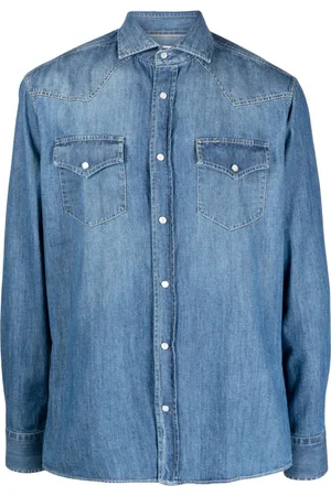 Brunello Cucinelli Skjorta, Herr, XL, Denim, Denimskjorta