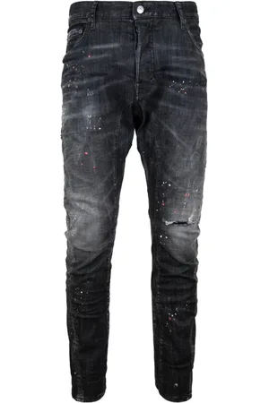 Dsquared2 Jeans, Herr, 3Xl, Läder, Jeans med knappar och läderpatch