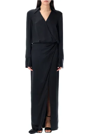 The Attico Klänning, Dam, 2Xs, Polyester, Svart Satinklänning med V-ringning