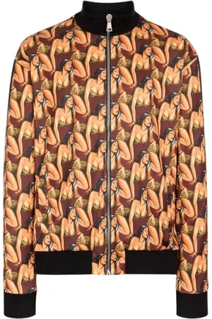 Roberto Cavalli Sweatshirts & Hoodies, Herr, M, Bomull, Track Jacket med grafiskt tryck och sidorand
