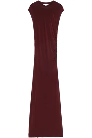 Stella McCartney Klänning, Dam, M, Bordeaux Röd Rynkad Klänning med Rund Hals