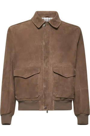 Brunello Cucinelli Jacka, Herr, 2Xl, Läder, Kamel Läderjacka med Skjortkrage