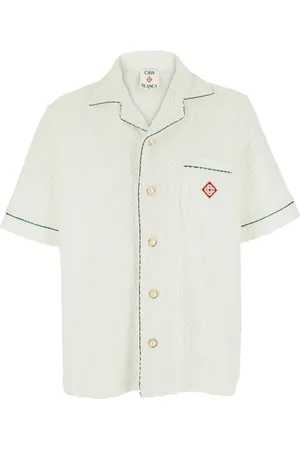 Casablanca Skjorta, Herr, M, Bomull, Vit skjorta med öppen krage och logotypmärke