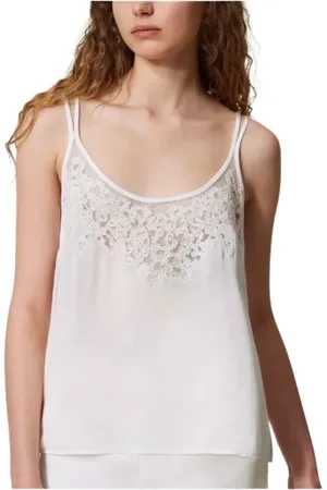 Twin-Set Topp, Dam, 2Xs, Bomull, Blommig broderad viskos top