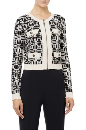 Elisabetta Franchi Stickade tröjor & koftor, Dam, M, Logojacquard-stickad, croppad kofta med dragkedja