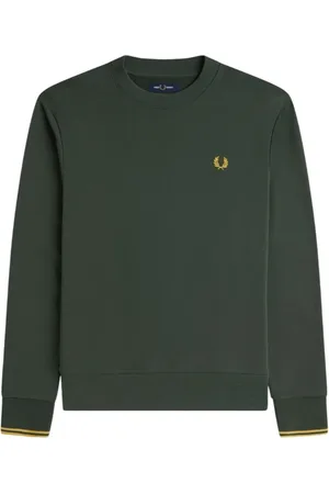 Fred Perry Sweatshirts & Hoodies, Herr, M, Bomull, Grön bomullströja med rund hals