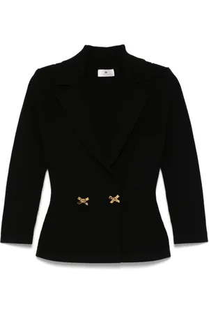Elisabetta Franchi Jacka, Dam, S, Polyester, Stickad Blazer med Juvelrosett
