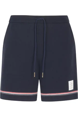 Thom Browne Shorts, Herr, L, Bomull, Blå bomullsshorts med interlock och RWB-ränder