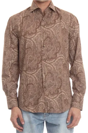 Brunello Cucinelli Skjorta, Herr, M, Bomull, Brun Paisley Bomull Skjorta