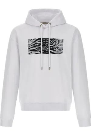 Roberto Cavalli Sweatshirts & Hoodies, Herr, M, Bomull, Flagg Sweatshirt Vit Tillverkad i Italien