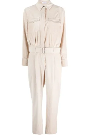 Brunello Cucinelli Jumpsuits & Playsuits, Dam, M, Bomull, Manchestercord Jumpsuit med Bälte
