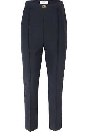 Elisabetta Franchi Byxor, Dam, S, Polyester, Svarta Slim Fit-byxor med guldfärgad metalldetalj