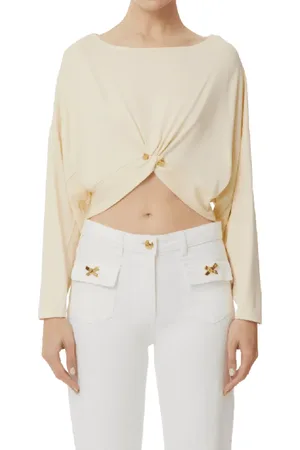 Elisabetta Franchi Stickade tröjor & koftor, Dam, L, Långärmad tröja med piercing