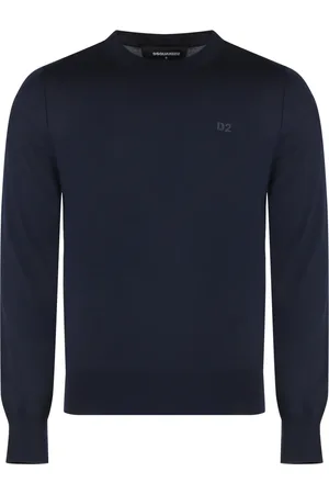Dsquared2 Stickade tröjor & koftor, Herr, S, Ribbstickad ulltröja med rund hals