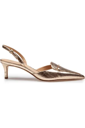 Michael Kors Skor, Dam, 39 1/2 EU, Läder, Guld Metallic Läder Slingback Klackar