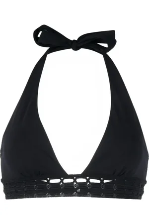 ERMANNO SCERVINO Badkläder, Dam, M, Läder, Svart virkad halterneck bikiniöverdel