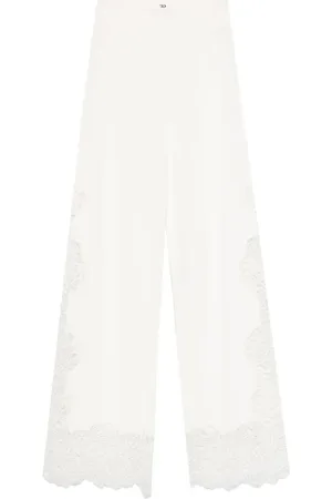ERMANNO SCERVINO Byxor, Dam, S, Polyester, Vita blommiga broderade byxor med elastisk midja