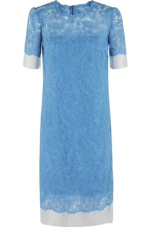 ERMANNO SCERVINO Klänning, Dam, M, Polyester, Blå Blommig Broderad Midi Klänning
