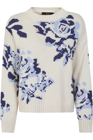 Max Mara Stickade tröjor & koftor, Dam, S, Bomull, Beige Blå Bomullsblandad Tröja