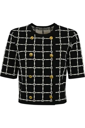 Elisabetta Franchi Stickade tröjor & koftor, Dam, XS, Jacquardkofta med 3/4-ärmar