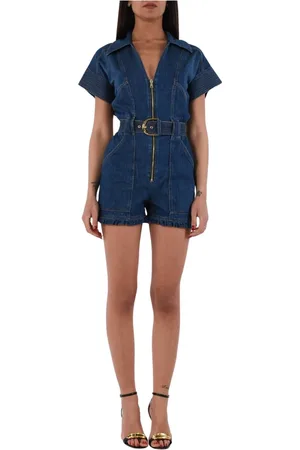 Elisabetta Franchi Jumpsuits & Playsuits, Dam, M, Denim, Denim kort jumpsuit med bälte