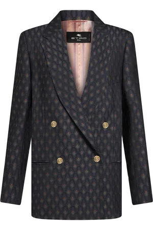 Etro Jacka, Dam, S, Bomull, Blå Jacquard Dubbelknäppt Kavaj Liberty