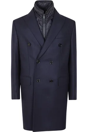FAY Kappa, Herr, M, Nylon, Blå Ull Cashmere Kappa med Avtagbar Väst