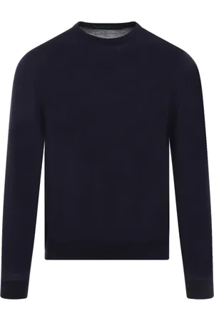 Kiton Stickade tröjor & koftor, Herr, 2Xl, Blå Ull Crew Neck Tröja