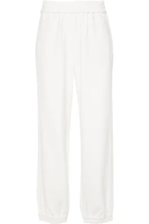 Brunello Cucinelli Byxor, Dam, M, Vita Jersey Mjukisbyxor med Elastisk Midja