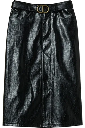 Twin-Set Kjol, Dam, M, Bomull, Svart Midi Kjol med Logoplatta