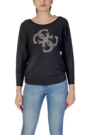 Guess Sweatshirts & Hoodies, Dam, XS, Svart Långärmad Stickad Tröja
