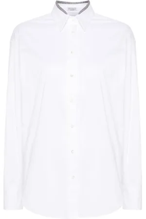 Brunello Cucinelli Blusar & Skjortor , Dam, L, Double Collar Poplin Skjorta Monille