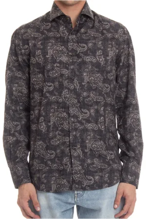 Brunello Cucinelli Skjorta, Herr, M, Bomull, Blå Paisley Bomullsskjorta