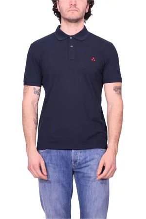 Peuterey Topp, Herr, XL, Bomull, Blå Pikétröja med Broderad Logotyp