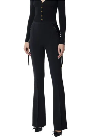 Elisabetta Franchi Byxor, Dam, S, Polyester, Svarta utsvängda crêpe-byxor