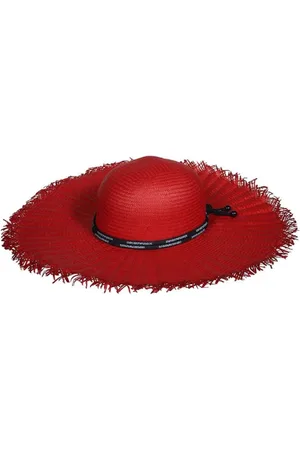 Emporio Armani Accessoarer, Dam, ONE Size, Polyester, Bredskyddad solhatt i vävd halm