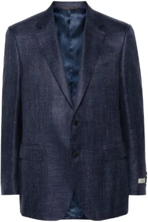 CANALI Jacka, Herr, L, Linne, Navy Checkered Blazer