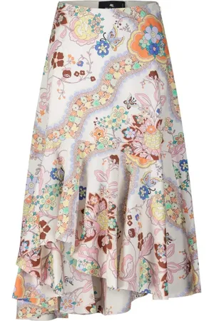Etro Kjol, Dam, XL, Floral Asymmetric Midi Skirt