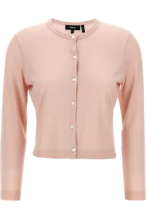 THEORY Stickade tröjor & koftor, Dam, L, Rosa Crewneck Cardigan Slim Fit