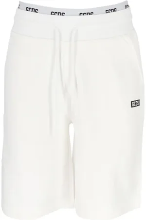 GCDS Shorts, Herr, M, Bomull, Vita bomull Bermuda shorts med elastisk midjeband och svart logotyp bokstäver