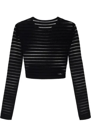 Elisabetta Franchi Stickade tröjor & koftor, Dam, M, Polyester, Svart Tröja med Långa ärmar