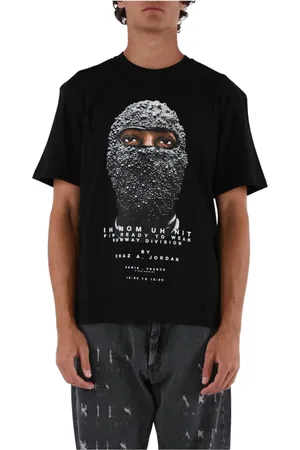 Ih Nom Uh Nit Topp, Herr, L, Bomull, Svart Mask T-shirt med Fram- och Baksida Tryck