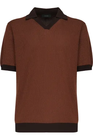 ZANONE Stickade tröjor & koftor, Herr, L, Bomull, Brun Bomull T-shirts och Polos