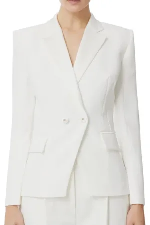 Elisabetta Franchi Jacka, Dam, XL, Chic Ivory Crepè Kavaj med Satin