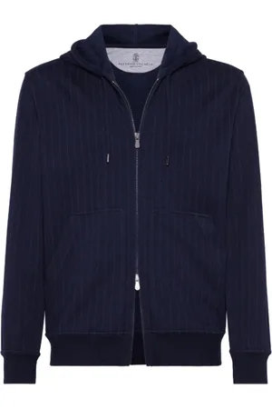 Brunello Cucinelli Sweatshirts & Hoodies, Herr, L, Bomull, Navy Pinstripe Zip-Up Hoodie
