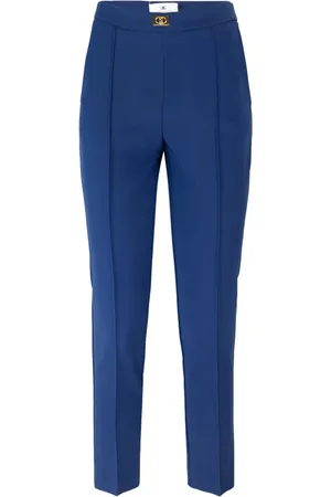Elisabetta Franchi Byxor, Dam, S, Polyester, Blå Slim Fit-byxor med guldfärgad metalldetalj