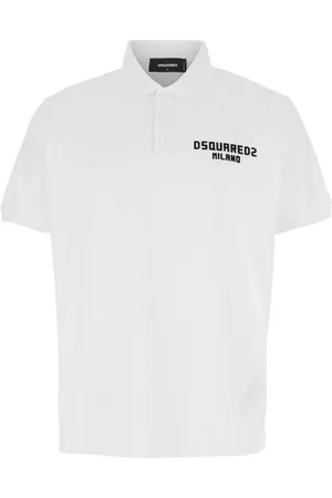 Dsquared2 Topp, Herr, L, Bomull, Vit Pikétröja med Broderad Logotyp