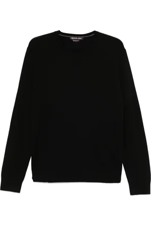 Michael Kors Stickade tröjor & koftor, Herr, M, Svart Merino Crew Broderad Tröja