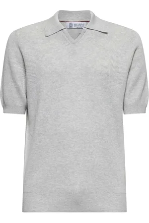 Brunello Cucinelli Stickade tröjor & koftor, Herr, M, Bomull, V-Neck Polo Tröja
